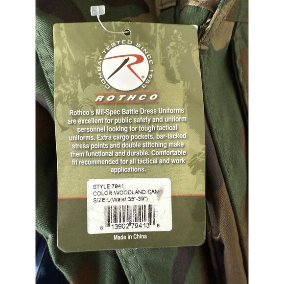 Rothco Woodland Camo Tactical BDU Pants size L 35-39" Style 7941 - Picture 6 of 6